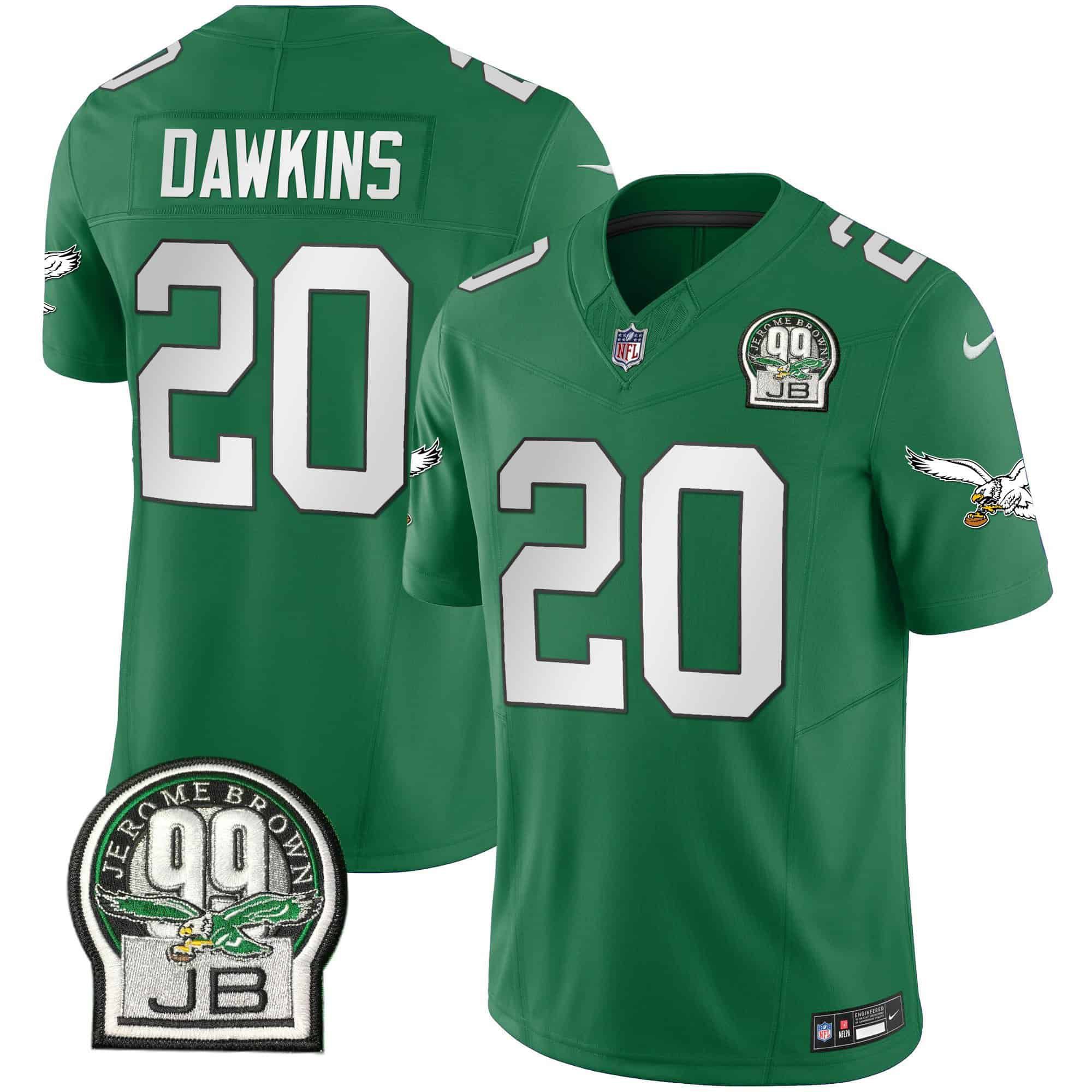 Men Philadelphia Eagles 20 Dawkins Green 2024 Nike Jerome Brown Patch Alternate Limited NFL Jersey style 1